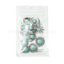 12Pcs 6 Styles Tibetan Style Alloy Pave Imitation Turquoise Pendants&nbsp;FIND-FS0002-81