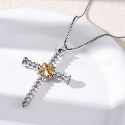 Brass Screw Cross Pendant Box Chain Necklaces for Women Men&nbsp;NJEW-C067-06P