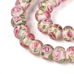 Handmade Lampwork Inner Flower Rondelle Beads Strands&nbsp;LAMP-T022-24J