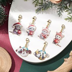 6Pcs 6 Styles Christmas Cat Alloy Enamel Pendant Decorations&nbsp;HJEW-JM02420