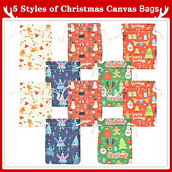 10Pcs 5 Colors Christmas Theme Cloth Printed Storage Bags&nbsp;ABAG-YW0001-16