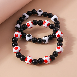 2Pcs Sport Resin Football Beaded Stretch Bracelets for Women Men&nbsp;FS-WG5AFC0-02