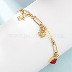 Ocean 304 Stainless Steel Pave Red Cubic Zirconia Charm Anklets for Women&nbsp;SA-CBA3D94-04C-G