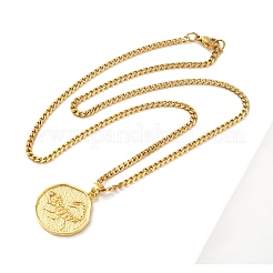 Brass Clear Cubic Zirconia Curb Chain Constellation Pendant Medal Necklaces for Women&nbsp;LS-NJEW-U010-01G-05