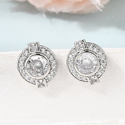 Brass Micro Pave Cubic Zirconia Stud Earrings&nbsp;EJEW-G471-05P