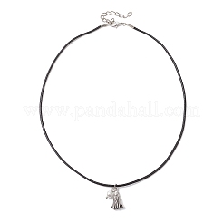 Alloy Tassel with Shell Pearl Pendant Black Waxed Cord Necklaces for Women&nbsp;NJEW-JN05929