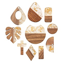 20Pcs 10 Style Resin & Walnut Wood Pendants&nbsp;RESI-LS0001-22