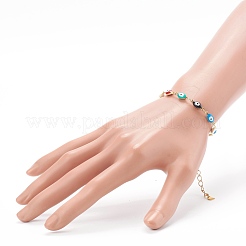 Brass Enamel Evil Eye Link Chain Bracelets & Necklaces Jewelry Sets&nbsp;SJEW-JS01185