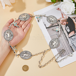 1Pc Tibetan Style Alloy Oval & Cattle Skull Head Link Chain Waist Belly Body Chains for Women&nbsp;AJEW-DC0003-23AS
