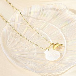 Summer Beach Natural Shell & 304 Stainless Steel Pendant Necklaces for Women&nbsp;NJEW-P323-01A-G