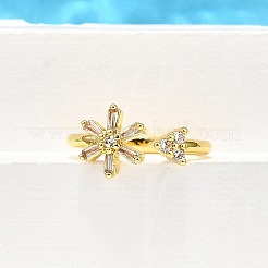 Brass Micro Pave Clear Cubic Zirconia Cuff Rings for Women&nbsp;RJEW-H247-18G