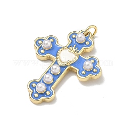 Brass Enamel with ABS Plastic Imitation Pearl Pendants&nbsp;KK-Z153-16G-02