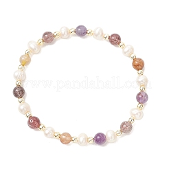 Natural Auralite 23 & Cultured Freshwater Pearl Beaded Stretch Bracelets for Women&nbsp;BJEW-JB13356