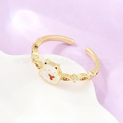 Brass Micro Pave Cubic Zirconia Enamel Cuff Open Rings&nbsp;CU-CBACDF6-04G