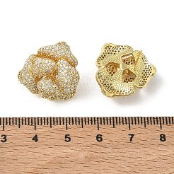 Camellia Flower Brass & Clear Cubic Zirconia Stud Earrings&nbsp;KK-CBA36A2-01G
