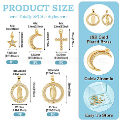 5Pcs 5 Styles Rack Plating Brass with Cubic Zirconia Pendants&nbsp;KK-TA0008-64