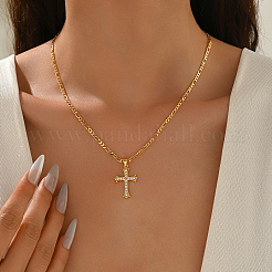 Elegant Brass Micro Pave Clear Cubic Zirconia Cross Pendant Necklaces for Daily Casual and Streetwear Wear&nbsp;CD4943