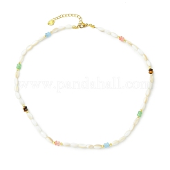 Mixed Stone and Dyed Natural Shell Rice Beaded Necklaces for Women&nbsp;NJEW-JN06347