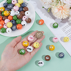 80Pcs 8 Styles Animal Themes Printed Wood European Beads&nbsp;WOOD-PH0003-22