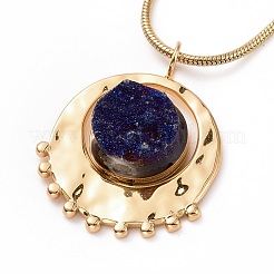 Natural Quartz Flat Round Pendant Necklace with 304 Stainless Steel Snake Chain&nbsp;NJEW-K244-03G