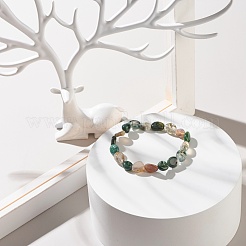 Natural Moss Agate Nuggets Beads Stretch Bracelet&nbsp;BJEW-JB07145-02