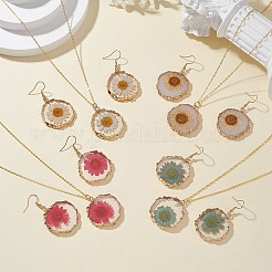 Inner Dried Flower Resin Dangle Earring & Pendant Necklaces Sets&nbsp;SJEW-FS00005