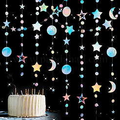 4Pcs 4 Style Iridescent Paper Glitter Circle Star Garland&nbsp;AJEW-PH0004-59