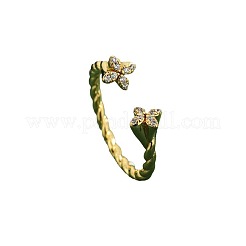 Brass Micro Pave Cubic Zirconia Cuff Rings for Women&nbsp;FS-WG235E9-01