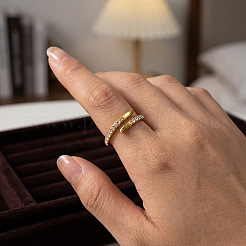 304 Stainless Steel Rhinestone Cuff Open Rings for Women&nbsp;LE9234
