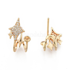 Brass Pave Clear Cubic Zirconia Stud Earring Findings&nbsp;KK-N216-542