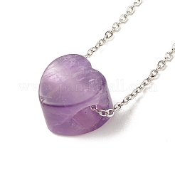Natural Gemstone Heart Pendant Necklace with 304 Stainless Steel Cable Chains for Women&nbsp;NJEW-JN03852-02