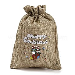 Christmas Printed Burlap Packing Pouches Drawstring Bags&nbsp;ABAG-Q053-02B-04