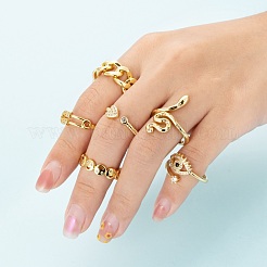 6Pcs 6 Styles Adjustable Brass Micro Pave Clear Cubic Zirconia Cuff Rings&nbsp;RJEW-LS0001-29G