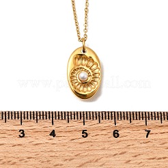 304 Stainless Steel Oval with Shell Shape Pendant Necklaces for Women&nbsp;NJEW-Z091-12G