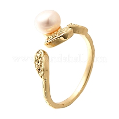 Round Natural Pearl Finger Rings&nbsp;RJEW-P113-24G