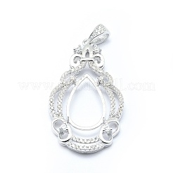 Anti-Tarnish Rhodium Plated 925 Sterling Silver Pendant Cabochon Open Back Settings&nbsp;STER-P044-02P