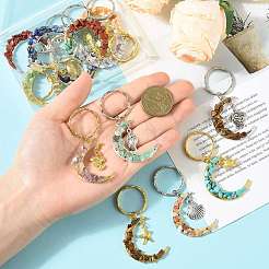 7Pcs Natural & Synthetic Gemstone Moon Keychains&nbsp;KEYC-FS00046-01