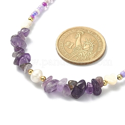 3Pcs 3 Style Dyed Natural Mixed Gemstone Chips & Shell Heart & Pearl Beaded Necklaces Set&nbsp;NJEW-JN04354