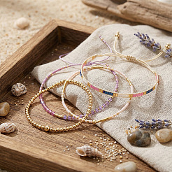 4Pcs 4 Styles Adjustable Glass Seed Beads & Natural Amethyst Beads Braided Bead Bracelets&nbsp;VW6541-2
