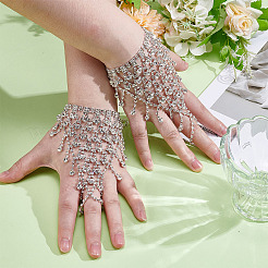 2Pcs Brass Rhinestone Chain Finger Rings Bracelet&nbsp;BJEW-ME0001-01S