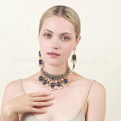 Rectangle Alloy Glass Choker Necklace & Earrings Sets for Women&nbsp;FS-WG507E8-02