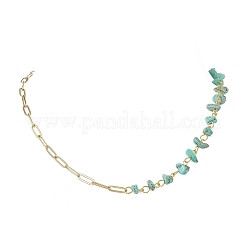 Handmade Synthetic Turquoise Chip Beads & 304 Stainless Steel Paperclip Chain Necklaces&nbsp;NJEW-JN05499-02