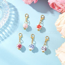 10Pcs Round Handmade Flower Printed Porcelain Ceramic Pendant Decoration&nbsp;HJEW-JM03828
