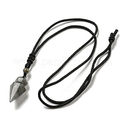 Natural Labradorite Conical Pendulum Pendant Necklace with Nylon Cord for Women&nbsp;NJEW-B106-01F