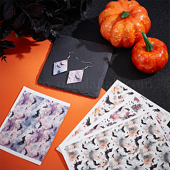 5Pcs 5 Styles Halloween Bat Pattern Ceramics Clay Water Transfer Paper&nbsp;AJEW-UN0002-61