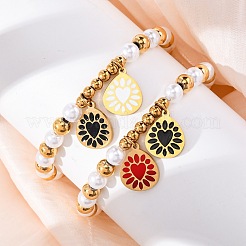 201 Stainless Steel Round Beaded Stretch Bracelets&nbsp;BJEW-C090-03G-G