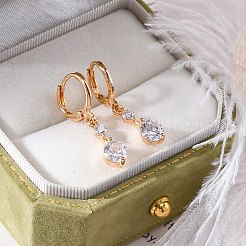 Brass Micro Pave Clear Cubic Zirconia Leverback Earrings&nbsp;EJEW-K300-17G