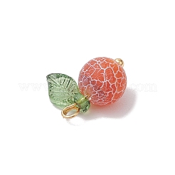 4pcs 4 Colors Natural Dyed Crackle Agate Round Fruit Charms with Acrylic Leaf&nbsp;PALLOY-TA00124