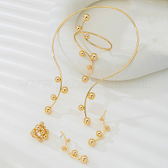Iron Round Beaded Collar & Stud Earrings & Cuff Bangles & Rings Sets&nbsp;FS-WG833C7-01