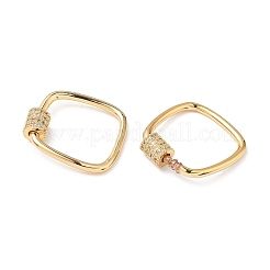 Brass Micro Pave Clear Cubic Zirconia Screw Carabiner Lock Charms&nbsp;KK-Z118-06G-01